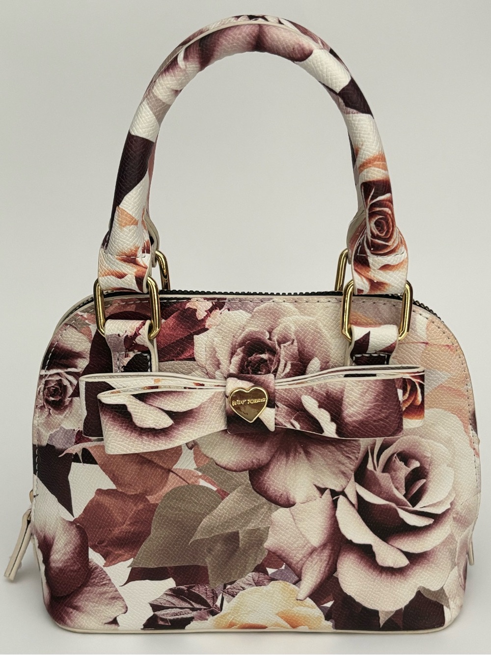 Betsey Johnson Floral Rose Print Satchel Crossbody Top Handle Purse